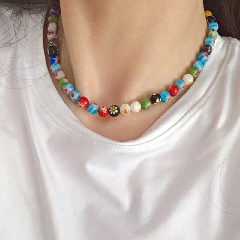 Multi Colors Glass Beads Short Necklace For Women Bohemia Spring Summer Bright Styles Designer Fashion Jewelry Gifts Party C1335