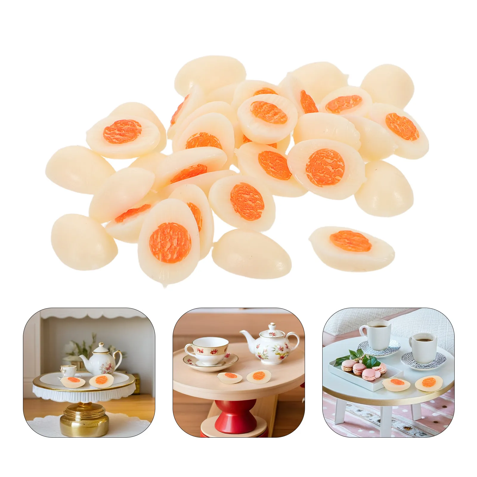 

30 шт. миниатюрных имитаций вареных яиц, реалистичные муляжи для игр, декор для мини-кухни, развивающие игрушки, искусственные куриные яйца