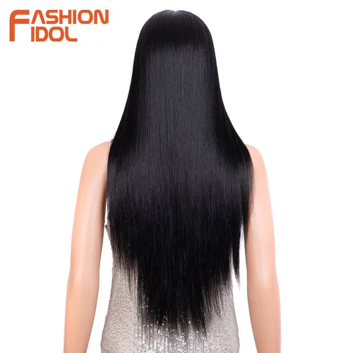 Imagen 2 del producto Pelucas de Cosplay rectas FASHION IDOL, pelucas frontales de encaje sintético para mujeres, peluca roja rubia degradada, peluca de encaje suave de 28 pulgadas de largo