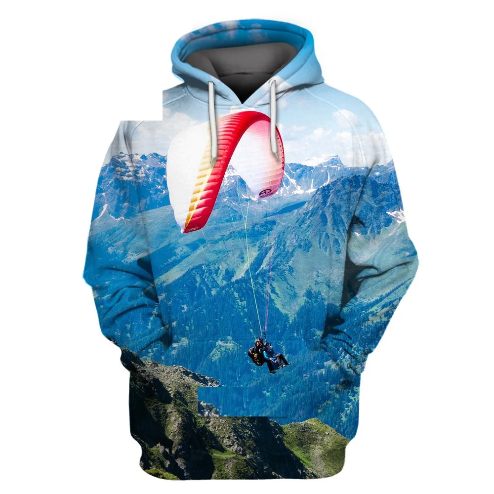 Men Extreme Sports Paraglider Glider Skydiving 3D Print Hoodie Hip Hop Excitement Long Sleeve Sweatshirt Coat Oversized Tops