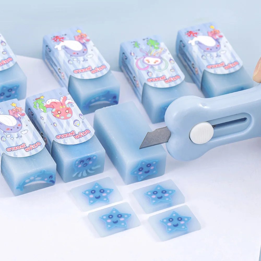 10Pcs Cartoon Ocean World Sandwich Slicable Erasers Cute Less‑debris Clean Eraser for Kindergarten Kids Students