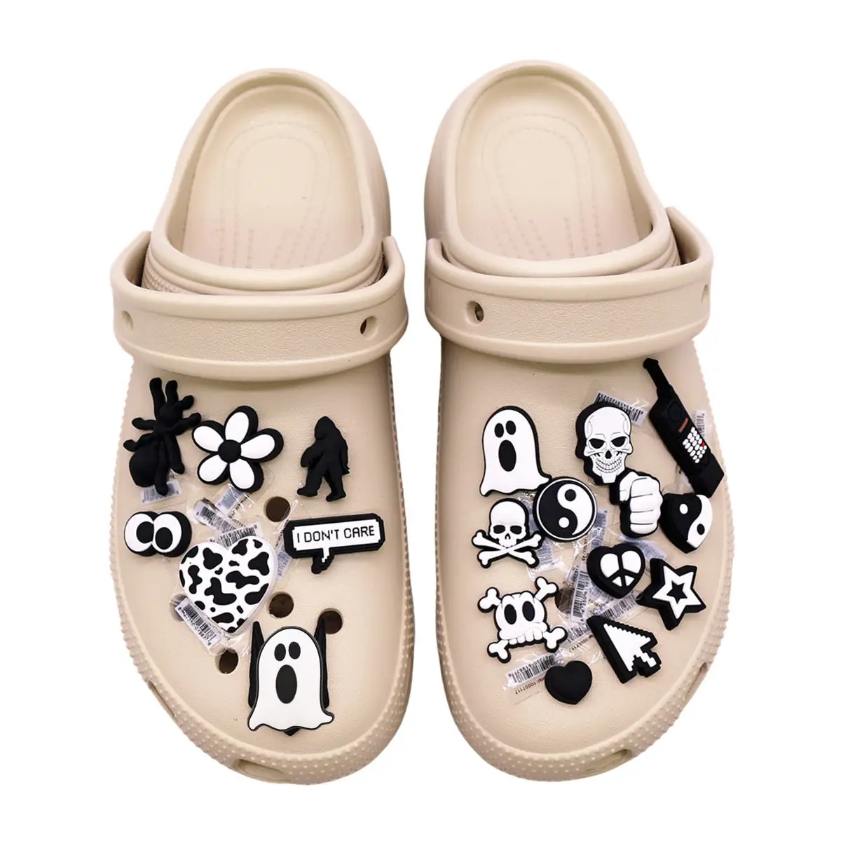 1Pc 3D Gothic Clog Charms Black White Dark Punk Rock Skull Spider Ghost Star Heart Flower Edgy Hole Shoes Accessories Decor Gift