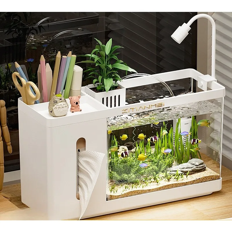 

Household tissue box fish tank desktop high definition ecological aquarium office transparent lazy water-free landscaping fish