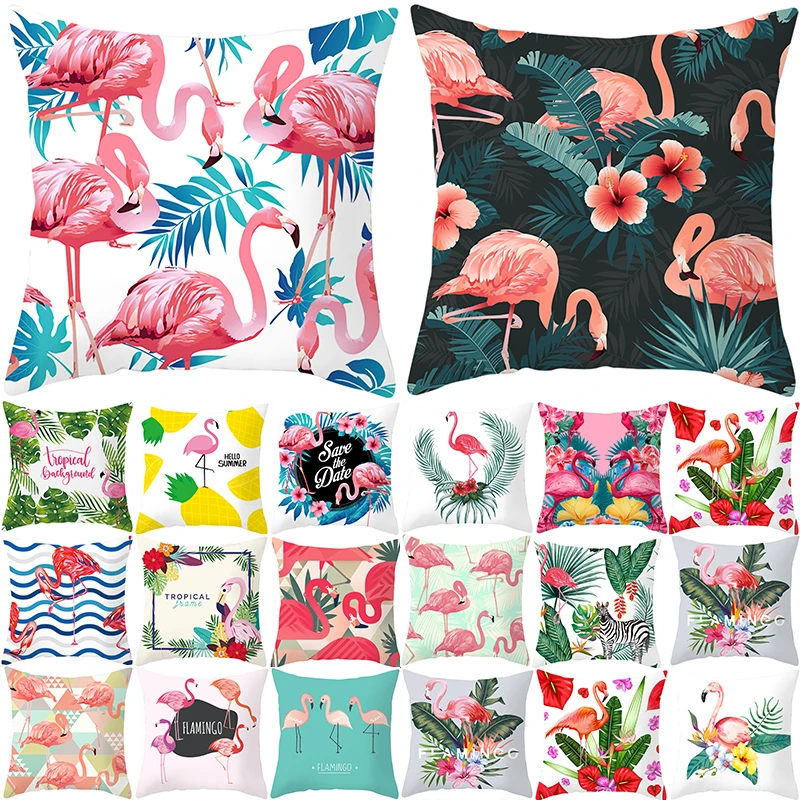 Pink Flamingo Pillow Case Decoration Holiday  Happy Birthday Party Hawaii Tropical