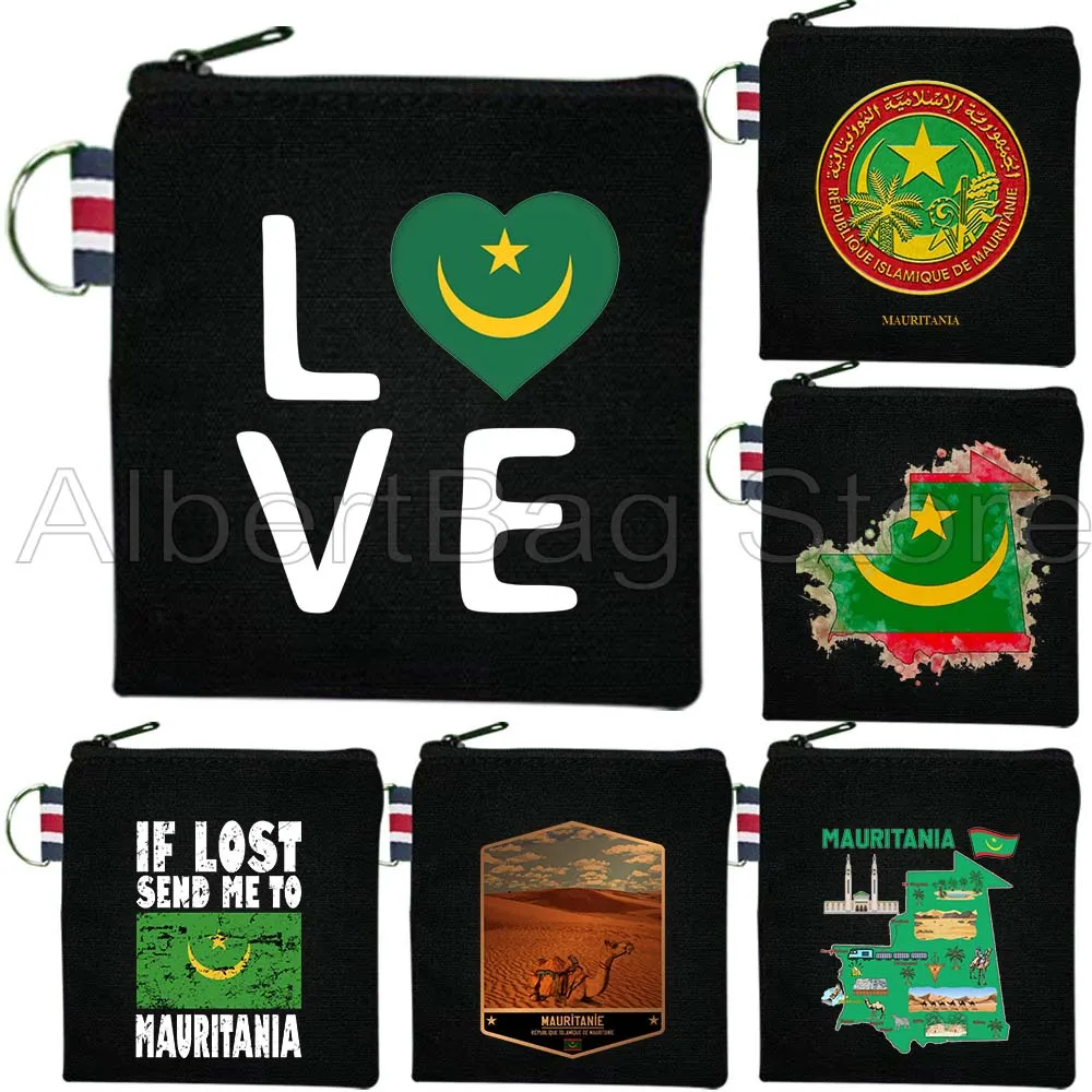

Nouakchott Mauritania Flag Map Customized Gifts Canvas Bag Coin Purse Small Square Key Case Storage Card Bag Cotton Wallet Pouch