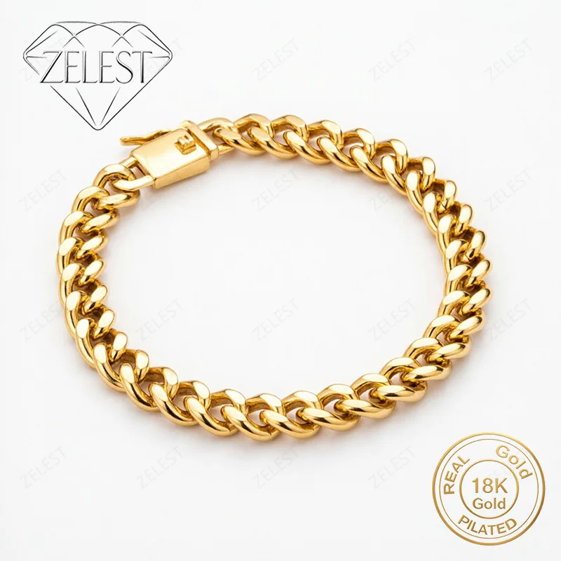 925 Sterling Silver 18K Gold Plated 8 Inch 8MM Exquisite Cuban Chain Bracelet Men Women Fashion Wedding Party Jewelry