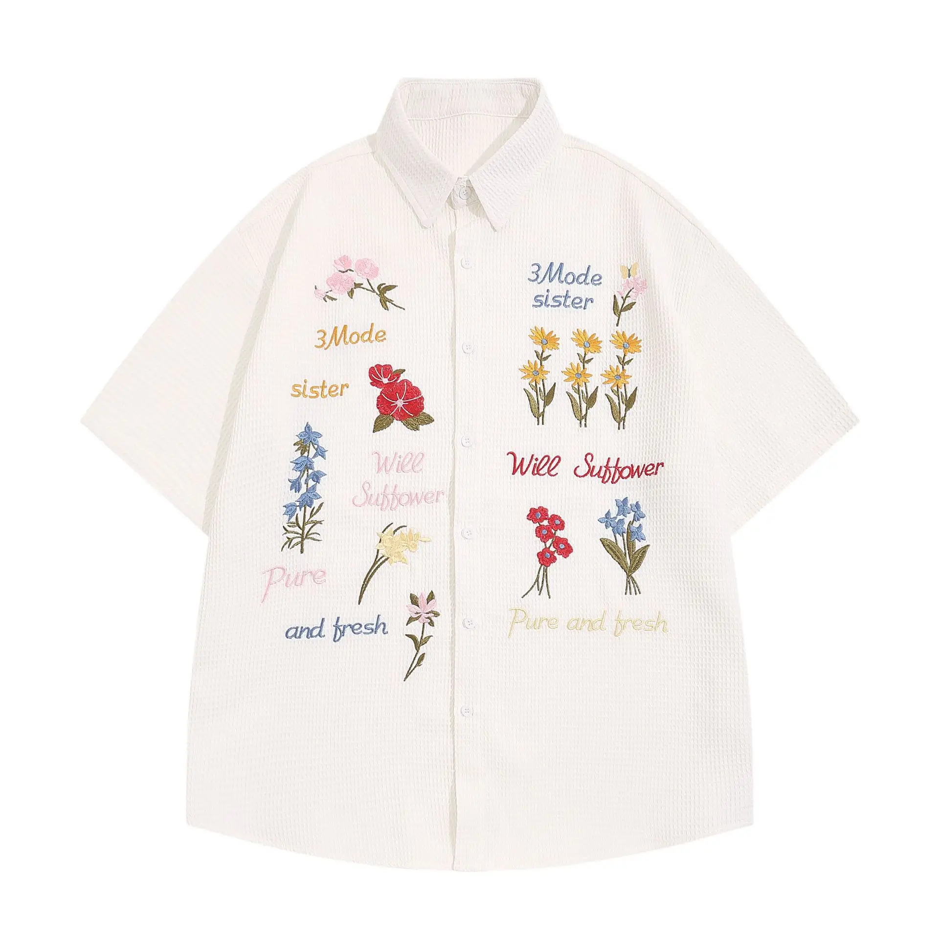 

Vintage Bear Embroidered Short Sleeve Shirt Korean Style Hip Hop Summer Men Women Loose Lazy Tops Cartoon Half Sleeve Shirt Y2K