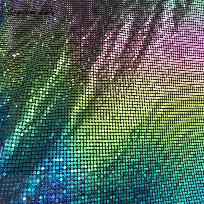 Metallic Sequin Fabrics Bling Iridescent Black Chainmail Fabric High Quality Metal Mesh Material for Evening Dresses Bags