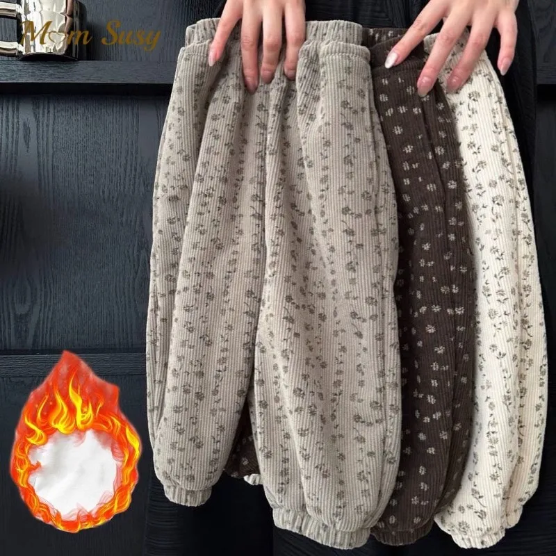 Baby Girl Boy Warm Corduroy Pant Fleece Inside Infant Toddler Winter Thick Trousers Casual Pant Flower Print Baby Clothes 1-7Y