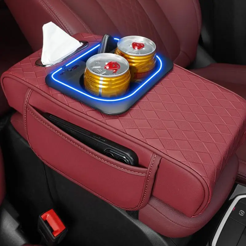 

Armrest Storage Box for Your Car Auto Arm Rest Heightening Pad Multi-function Cup & Tissue Holder for Front Seat Organization