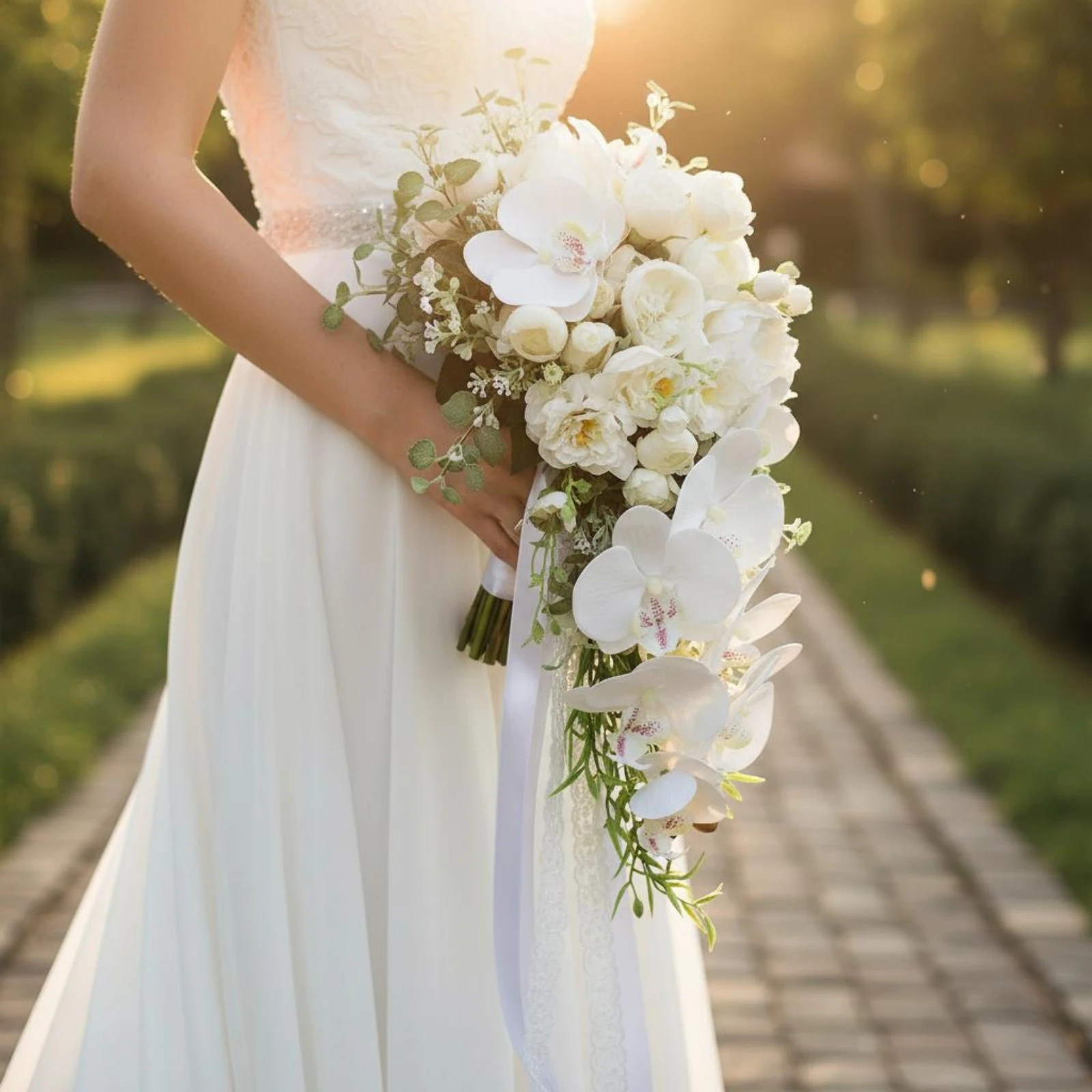 Wedding Hand Floral Arrangement Waterfall Design Cascading Bridal Floral Arrangement Photo Prop Easy to Maintain for Brides