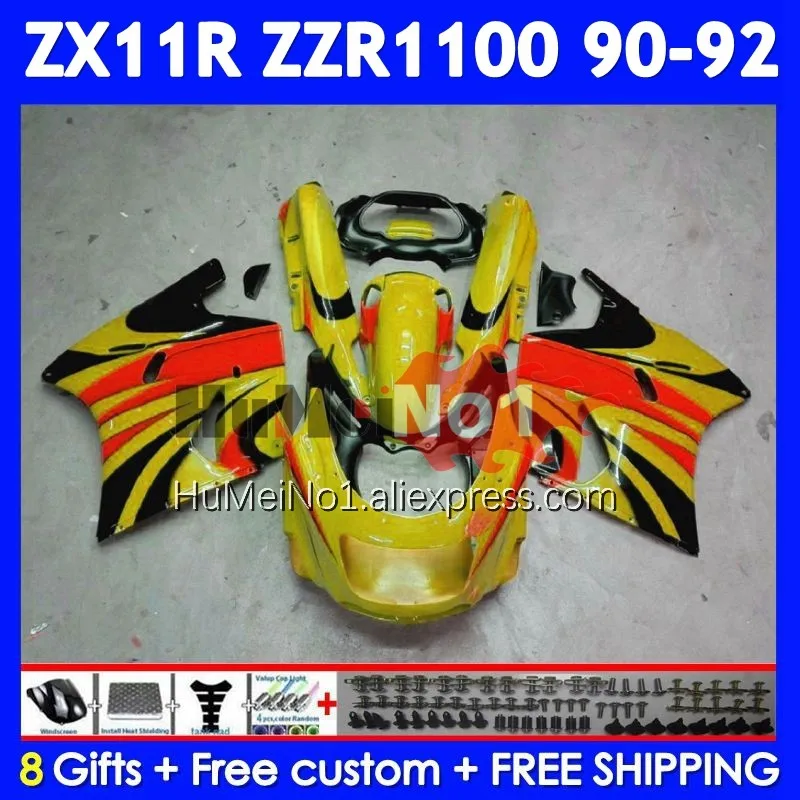 ZX-11R For KAWASAKI NINJA ZX11 Yellow black ZZR 1100 ZZR-1100 222No.87 ZZR1100 ZX 11R 11 R ZX11R 90 91 92 1990 1991 1992 Fairing