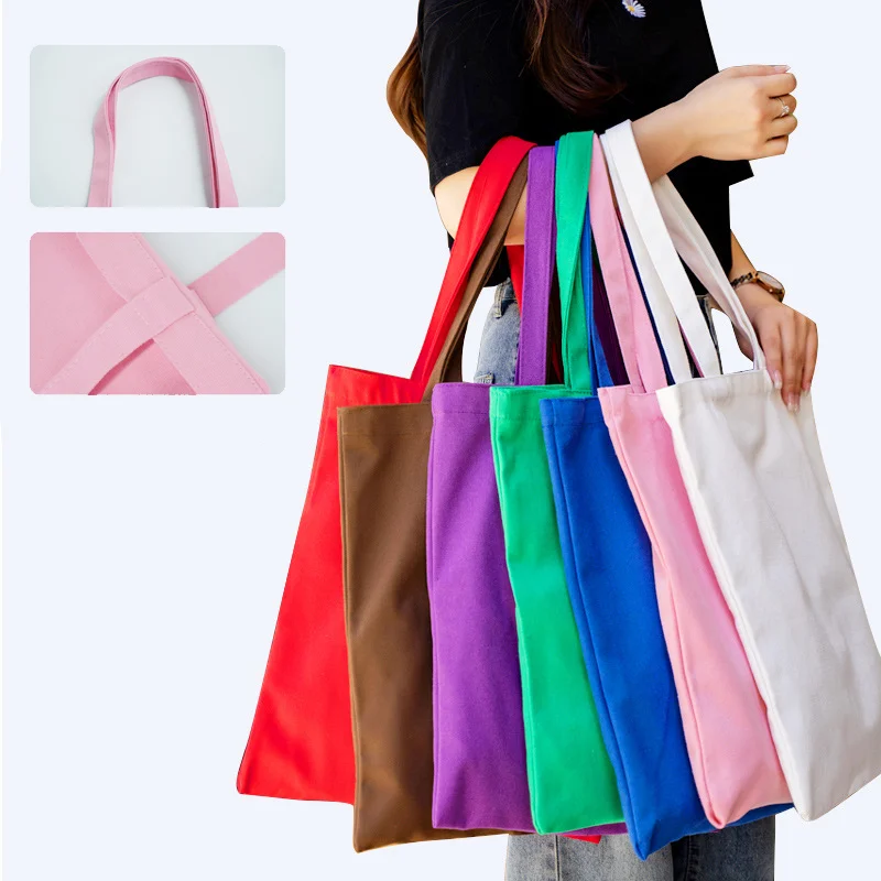 5/20/50pcs Customized logo, large capacity colored canvas bag, women's handheld shopping bag 35x40cm