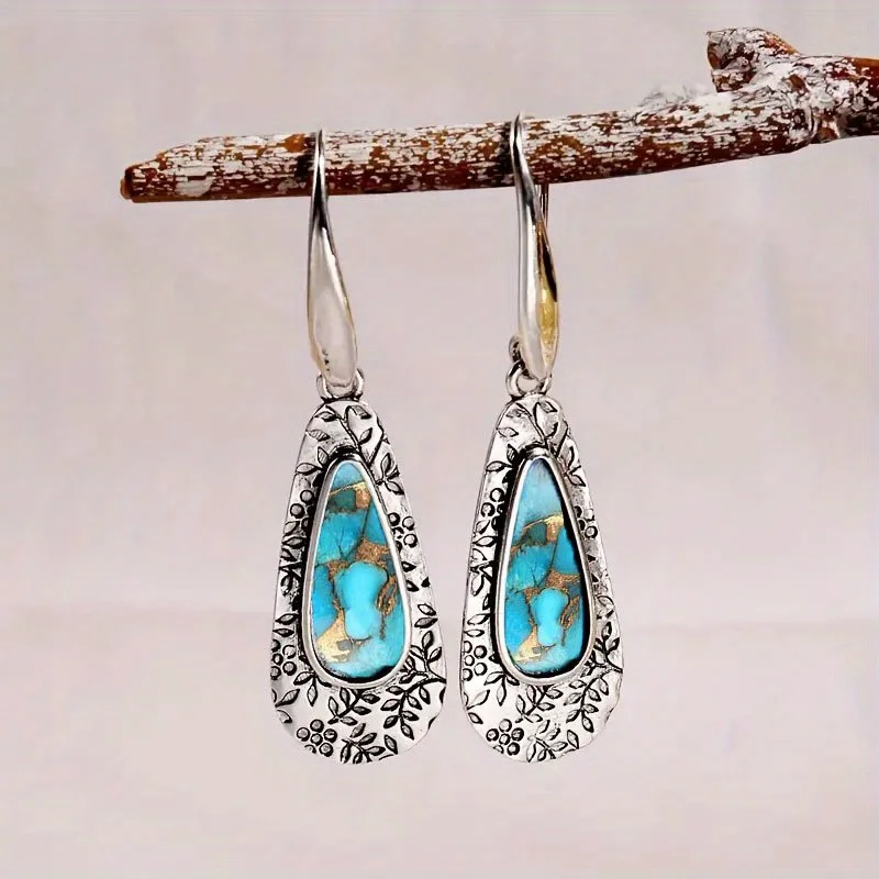 2PCS Retro Bohemian Earrings Imitation Turquoise Vintage Jewelry Birthday Party Aesthetic Accessories For designer earrings