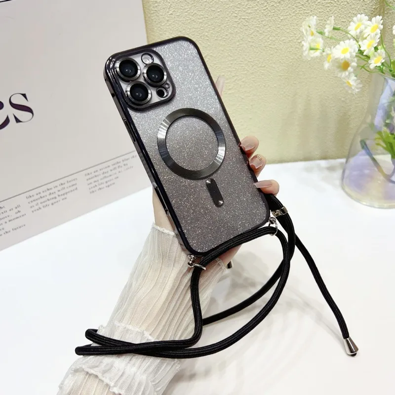 Magnetische Schutzhülle mit Trageriemen für Samsung S25 Ultra Galaxy S24 FE S21 S26 S22 S23 Plus A56 Kabellose Glitzer-Beschichtung Crossbody Lanyard Cover – Detail 18
