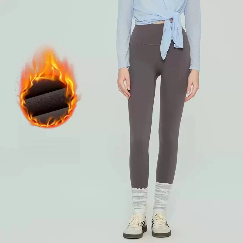 Women's High-Waisted Velvet Yoga Pants Autumn Winter Thickened Hip-Lifting Tight-Fit Sports Pants No Awkward Lines