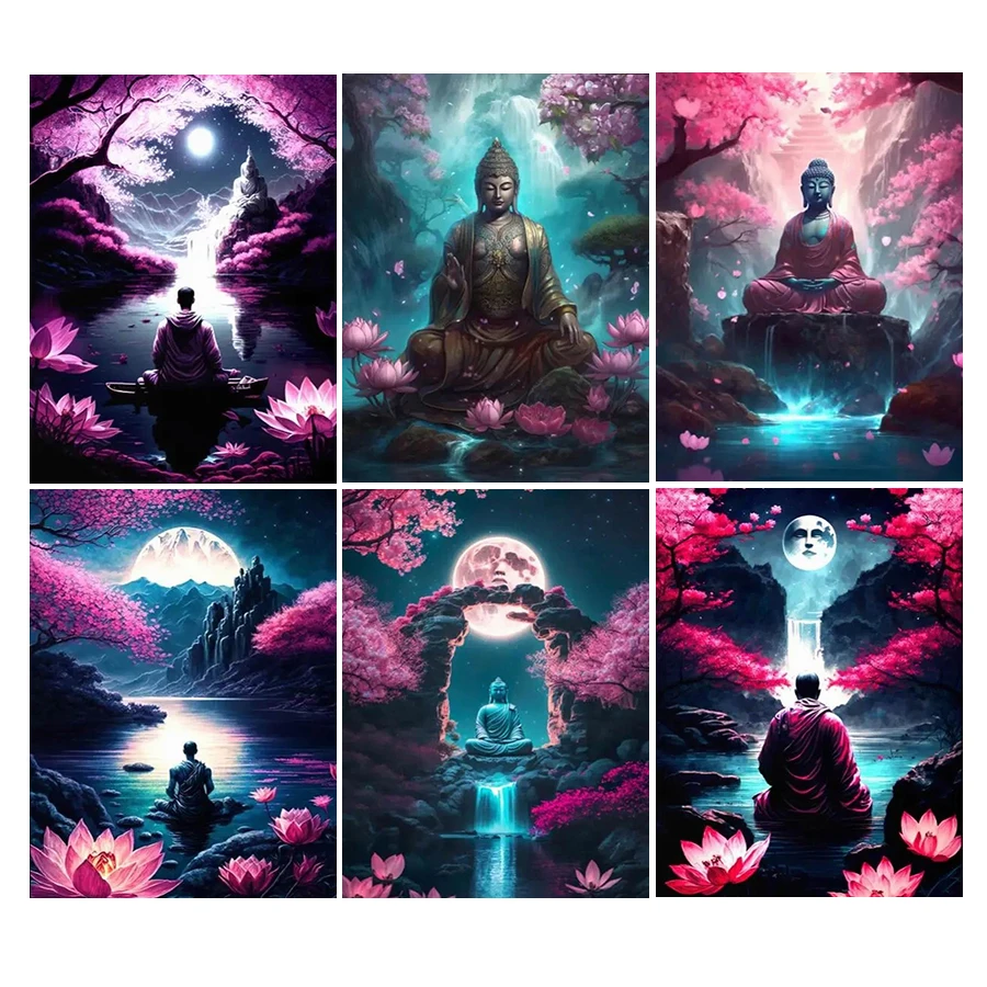 

Diy Full Mosaic Art Moon Buddha Meditation Diamond Painting New 2024 Landscape Buddhism Rhinestone Embroidery Picture Wall Decor