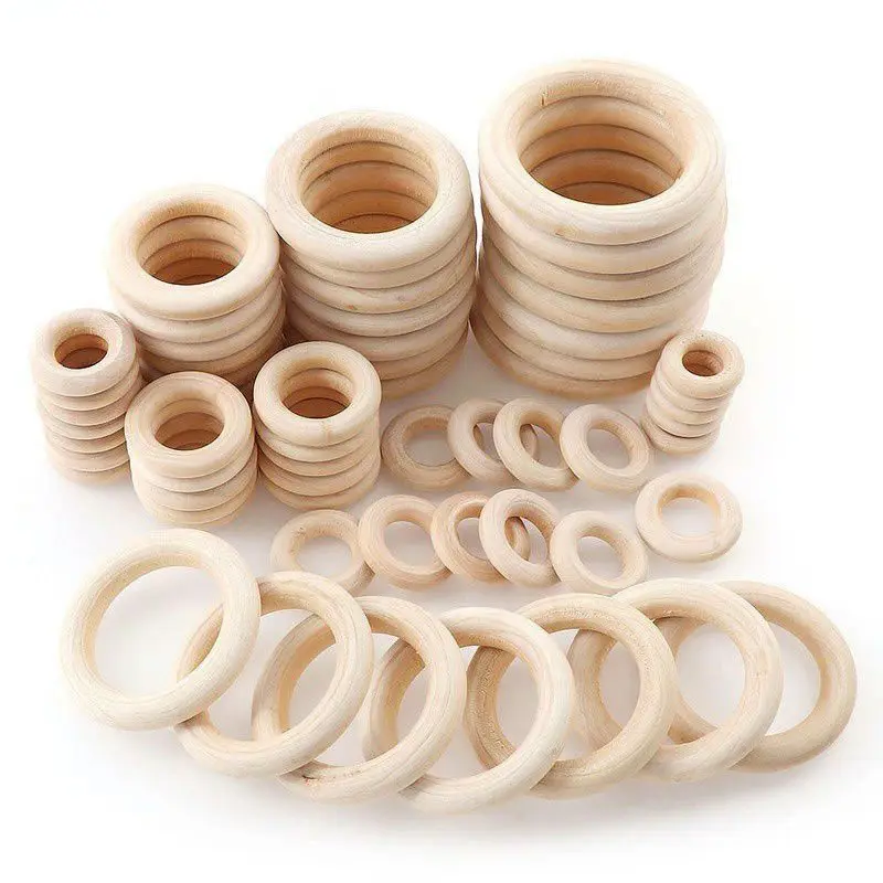 Unfinished Solid Natural Wooden Teething Ring Wood Lead-Free Beads For Ornaments Connectors Jewelry Making Macrame DIY Wood Hoo