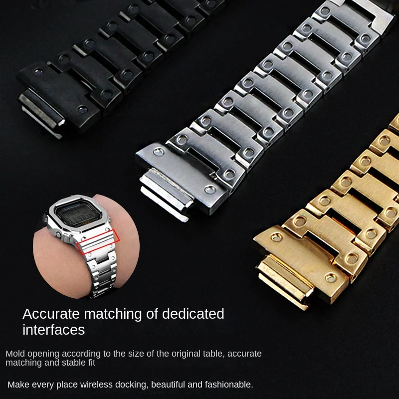 New Modified Suit watchband For Casio G-SHOCK DW5600 GW-B5600 GWM5610 Stainless steel metal Bezel watch case + strap Repair Tool