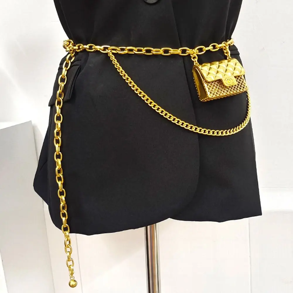 Design Slim Fit Party Dress Jeans Trousers Tassel Waist Strap Gold Chain Belt Trouser Dress Belts Metal Bag Waistband