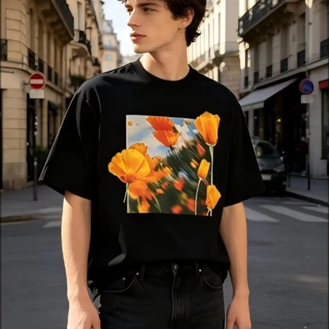 Vintage Floral Poppy Flower Art Graphic T‑Shirt, Retro Botanical Nature Print Casual Top, Boho Aesthetic Unisex Tee