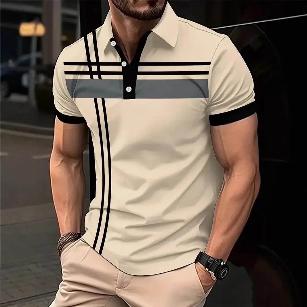 الرجال الصيف جديد قصيرة الأكمام Colorblock التلبيب قميص بولو الرجال سليم ثلاثية الأبعاد الطباعة الرقمية البوليستر تنفس قميص بولو