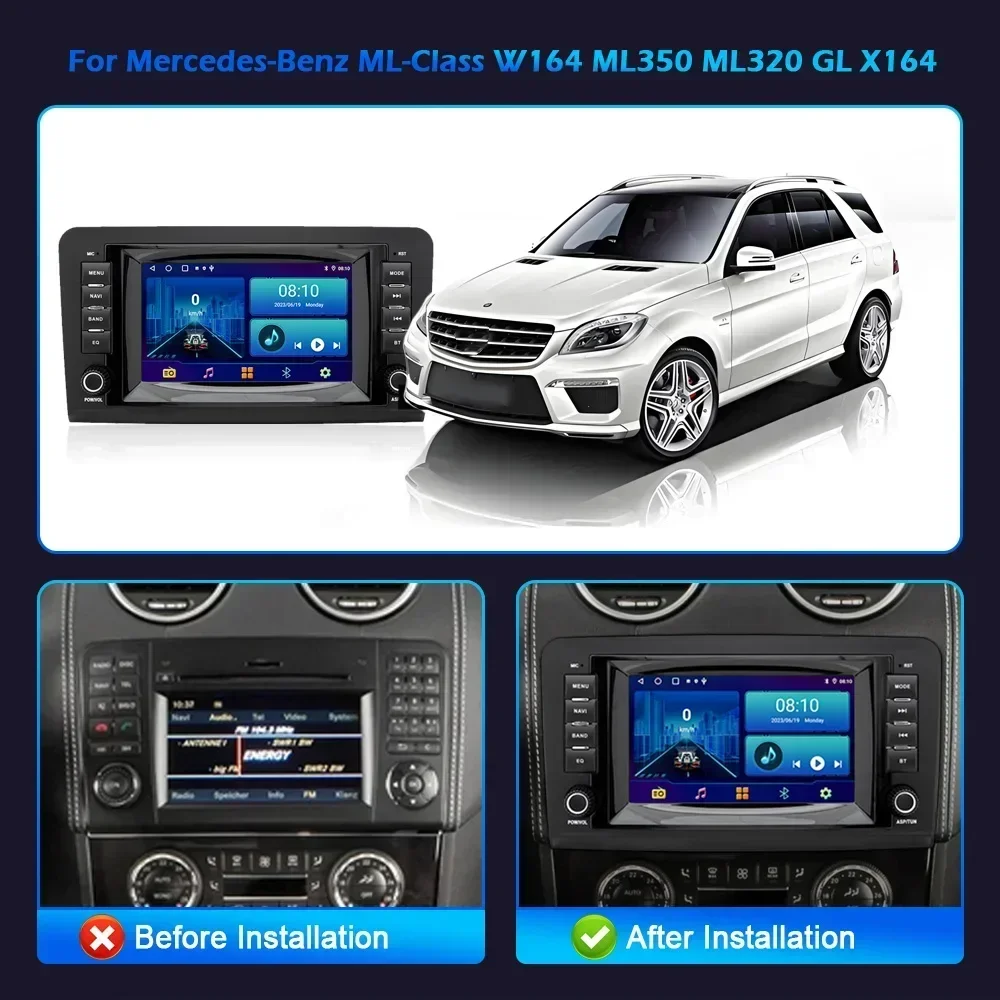 7inch Carplay Screen Android 13 for Mercedes-Benz ML-Class W164 ML350 ML320 GL X164 Multimedia 2din Car Radio GPS Navigation RDS