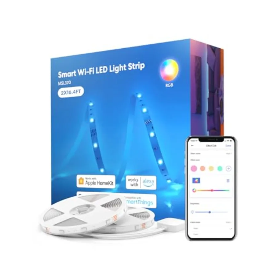 

Smart LED Strip Lights 32.8ft WiFi RGB Strip Works with Apple HomeKit Siri AlexaandGoogle and SmartThings App Control Color Cha