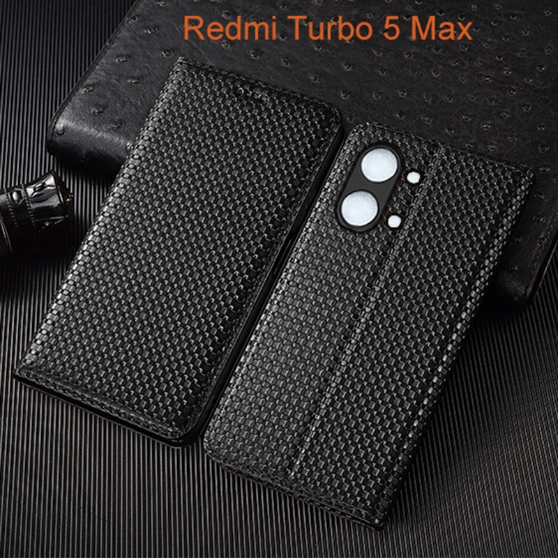 

Grass Mat Genuine Leather Flip Case For Xiaomi Redmi Turbo 5 Max Phone Cover Card Cases Scratch Proof