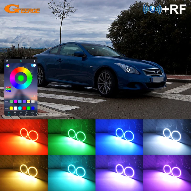 For Infiniti G37 Q60 Nissan Skyline 370GT V36 COUPE Convertible Bluetooth APP Multi-Color RGB Led Angel Eyes Kit Halo Rings