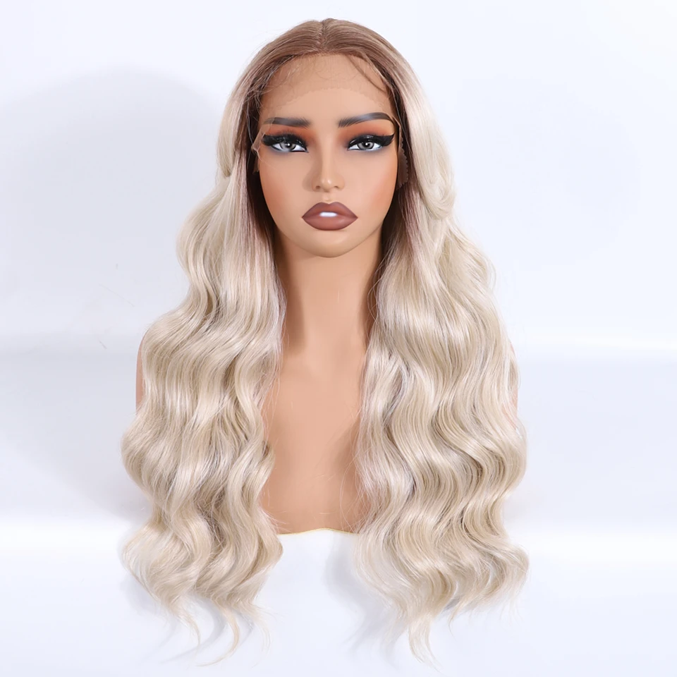 موضة المعبود 22 بوصة الجسم موجة الدانتيل الجبهة الباروكات الاصطناعية أومبير شقراء النبيذ الباروكات سهلة ارتداء الأبيض الاستخدام اليومي تأثيري الباروكات للنساء #3