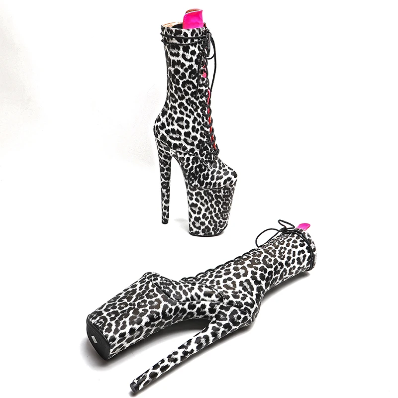 Leecabe  23CM/9inches  Leopard print PU  Upper   Fashion trend  High Heels platform  Pole Dance boot