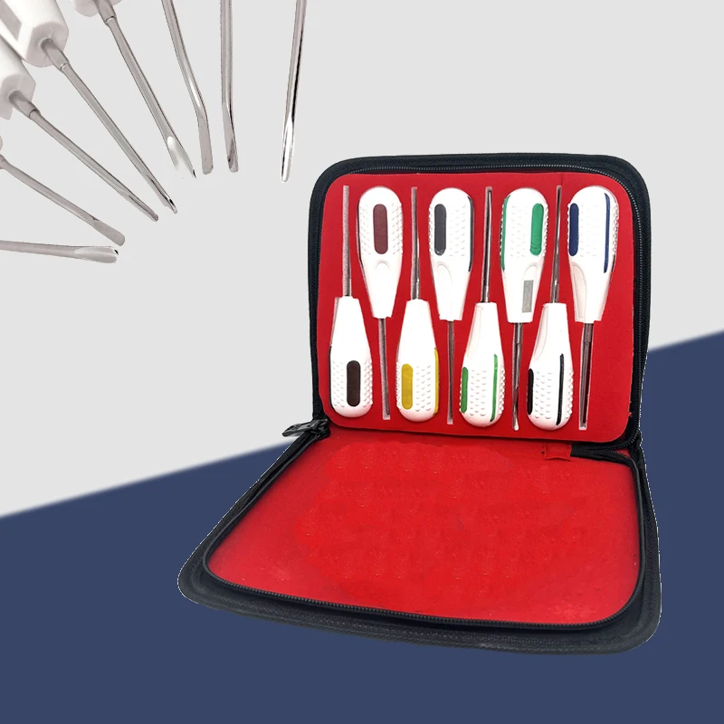 

Набор стоматологических лифтов, 8 шт., изогнутый наконечник корня для минимально инвазивных хирургических инструментов для извлечения зубов