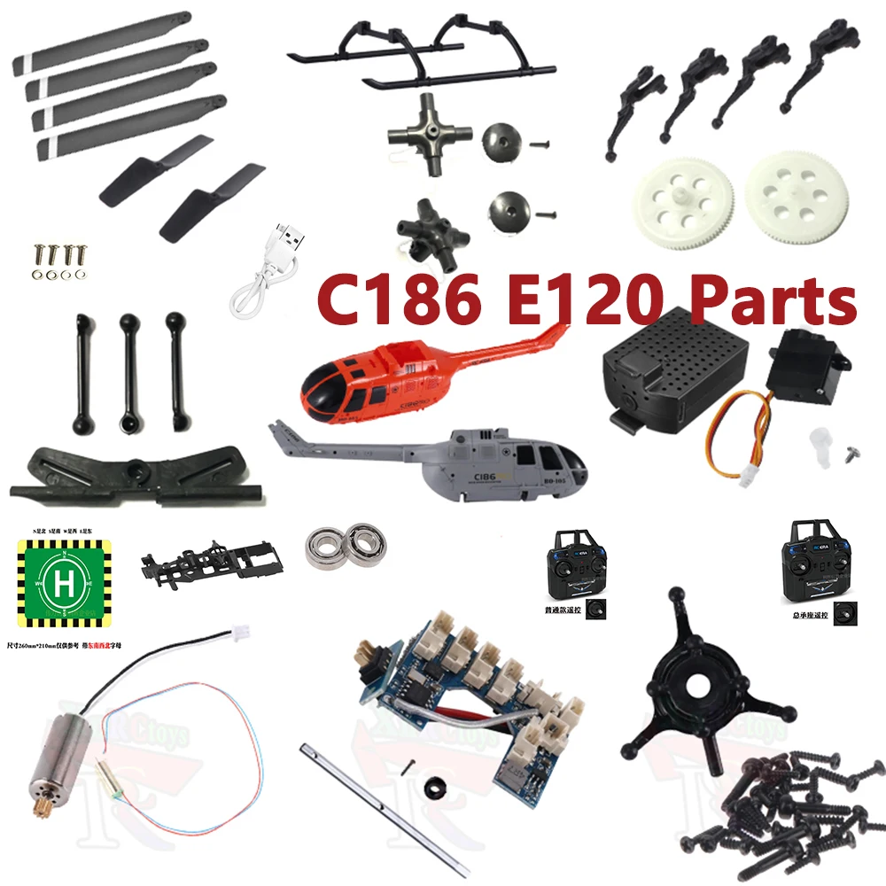 C186 E120 RC Helicopter Spare Parts Bearing Remote Control Housing Propeller Tripod Motor Gear Receiver Tail Rotor Steering Gear