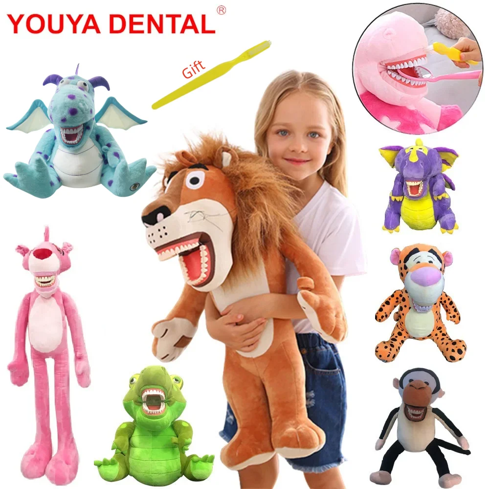 Large Dental Plush Toys With Teeth Model Toothbrush Big Cute Animals Dentistry Kids Tooth Brushing Soft Doll Child Dentist Gifts