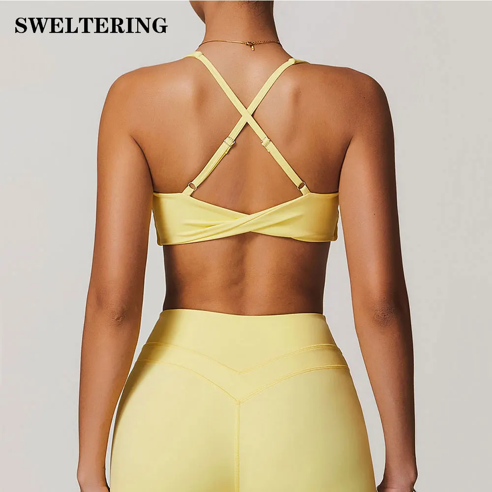 SWELTERING Women Fitness Yoga Bras Race Back Sports Bras Nylon Top Women Bra Sexy Crisscross Breathable Underwear For Women Gym