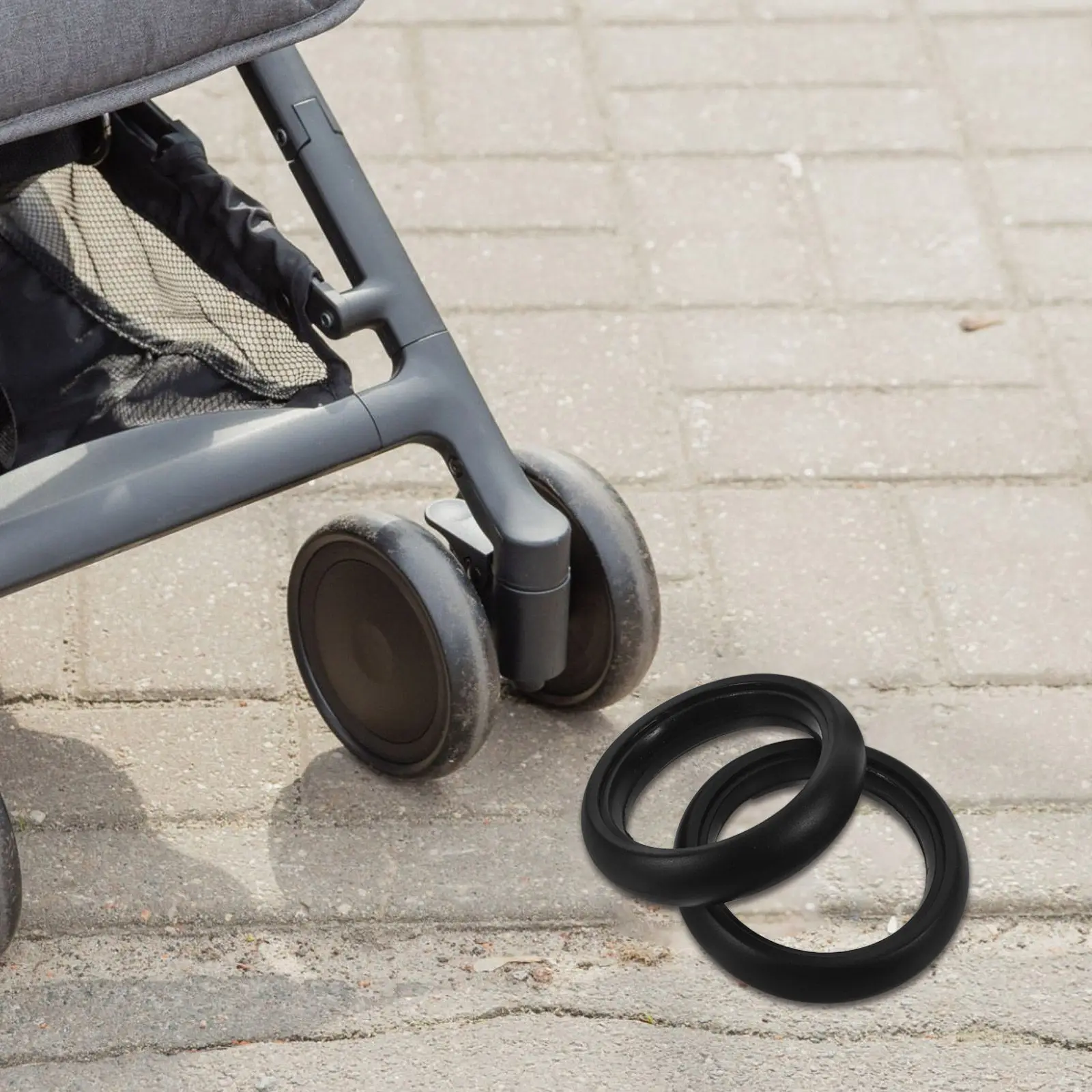 

2Pcs Baby Stroller Wheel Tire 5 Inch High Elastic Absorption Smooth Swivel Universal Pushchair Outer Tire