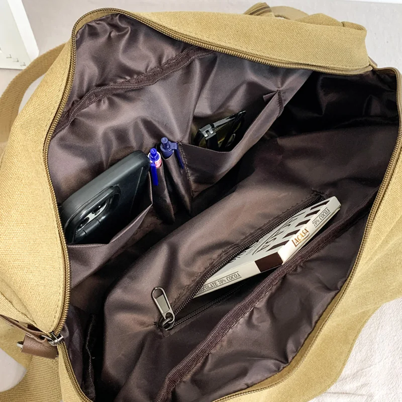 กระเป๋าเอกสารความจุขนาดใหญ่ กระเป๋าเดินทางผู้ชาย กระเป๋าผ้าแคนวาสสำหรับวันหยุดสุดสัปดาห์ กระเป๋าสะพายไหล่ กระเป๋าสะพายข้างอเนกประสงค์พร้อมสายสะพายยาว