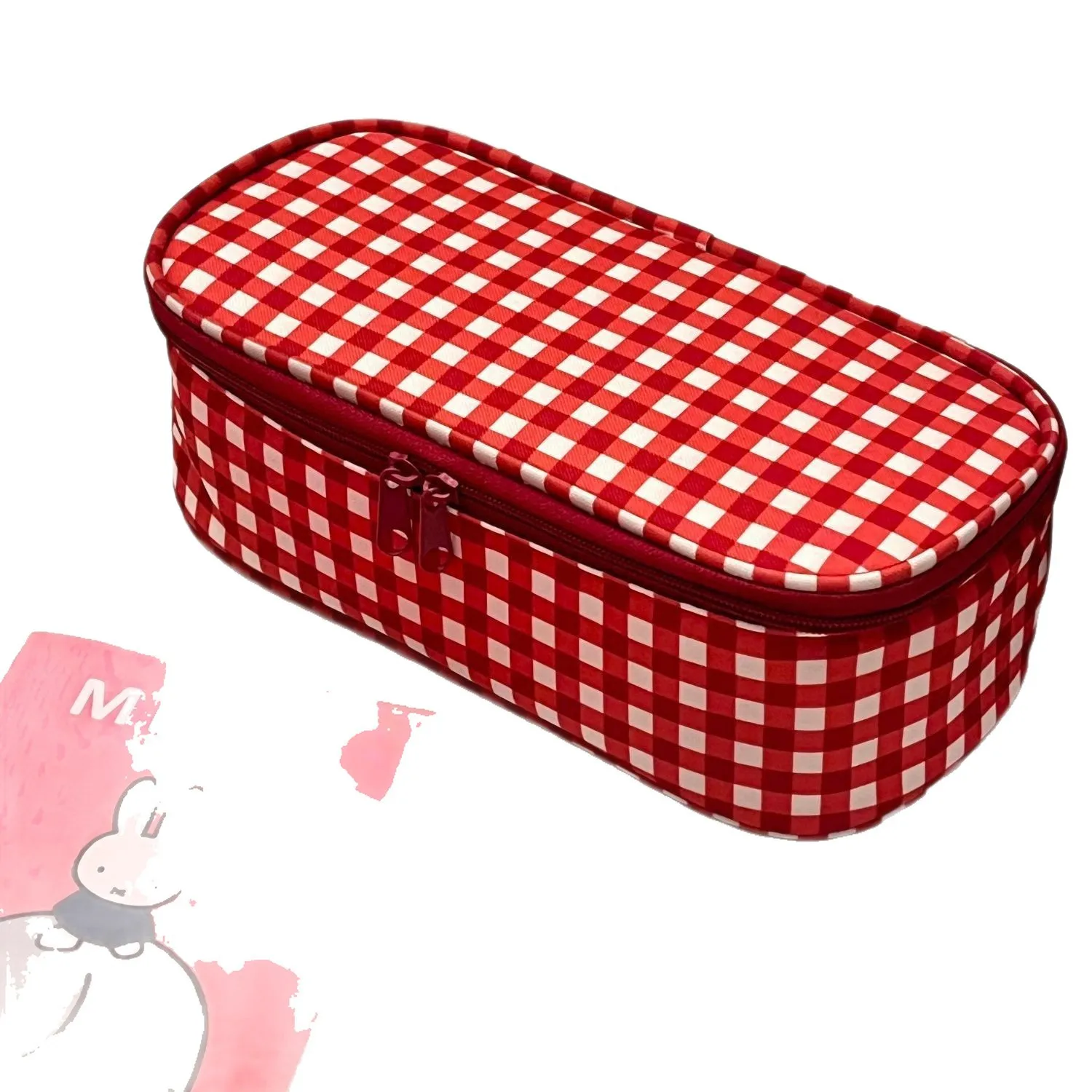 Popular Red Plaid Case On Xiaohongshu, Ins-Style Makeup Storage, Large-Capacity Student Stationery, Simple Multi-Layer Pencil