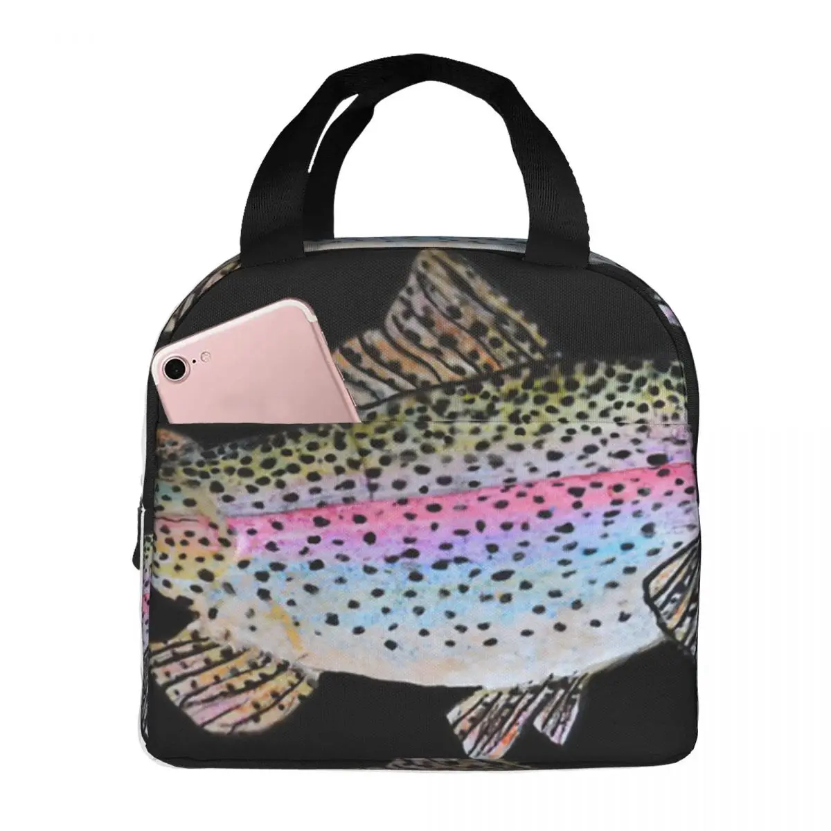 

Rainbow Trout Fish Drawing Lunch Bag Unisex Portable Cooler Thermal Insulated Lunch Box Picnic Storage Food Bento Box