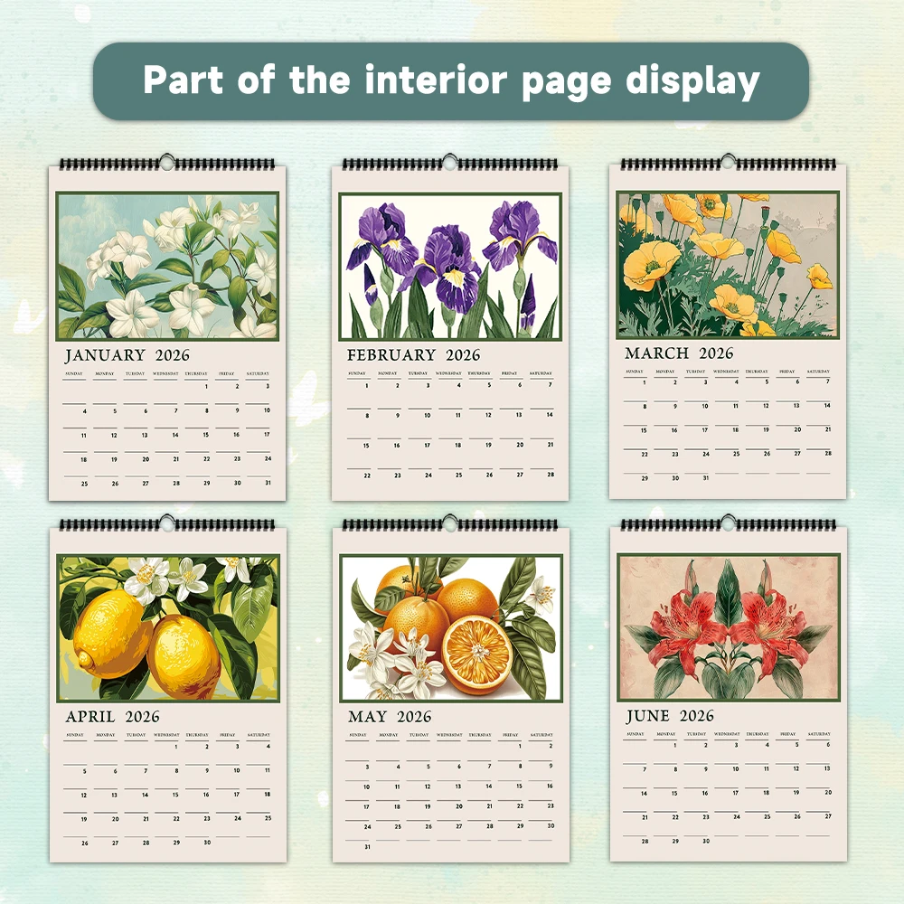 

1 шт., настенный календарь с цветочным принтом 2026 года, винтажный календарь с растениями | Для любителей растений, 12, уникальный дизайн, настенный календарь, день рождения, Рождество