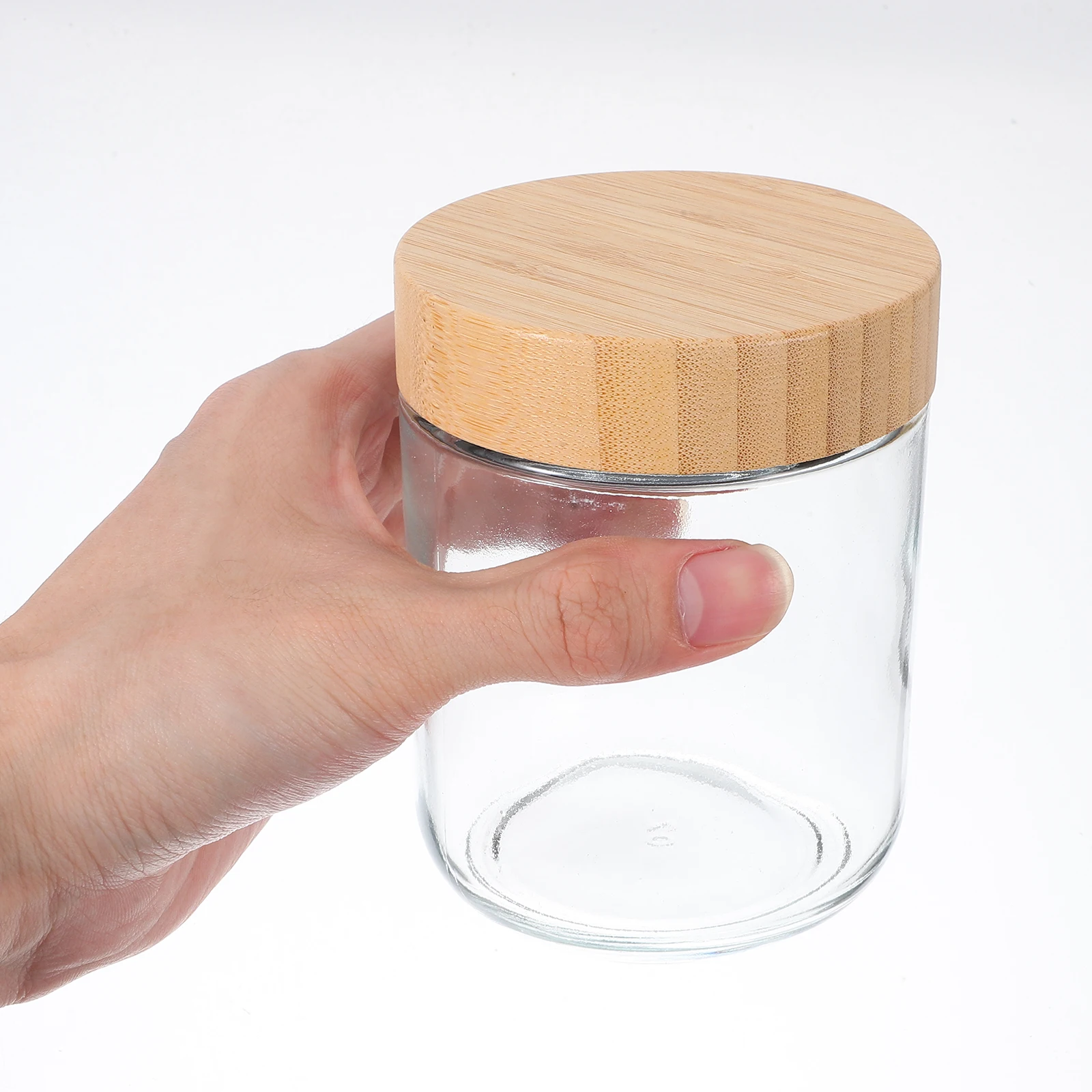 

2Pcs Bamboo Lid Food Storage Jar Glass Wide Mouth Airtight Oatmeal Container For Yogurt Spices Kitchen Canister