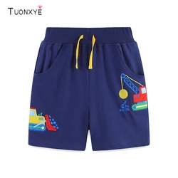 TUONXYE Summer Boys Cartoon Shorts Embroidery Engineering Vehicle Knitting Cotton Casual Breathable Elastic Waist Pocket Pants