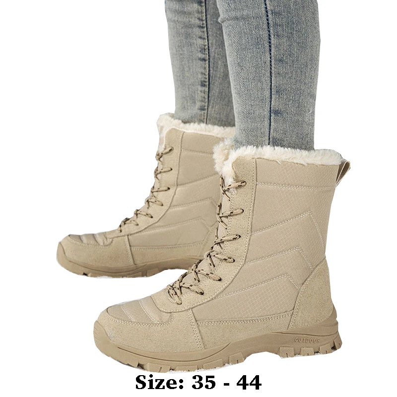 

High quality ankle length cotton snow boots for women waterproof new 2024 winter outdoor fur plush warm walking shoe blue beige