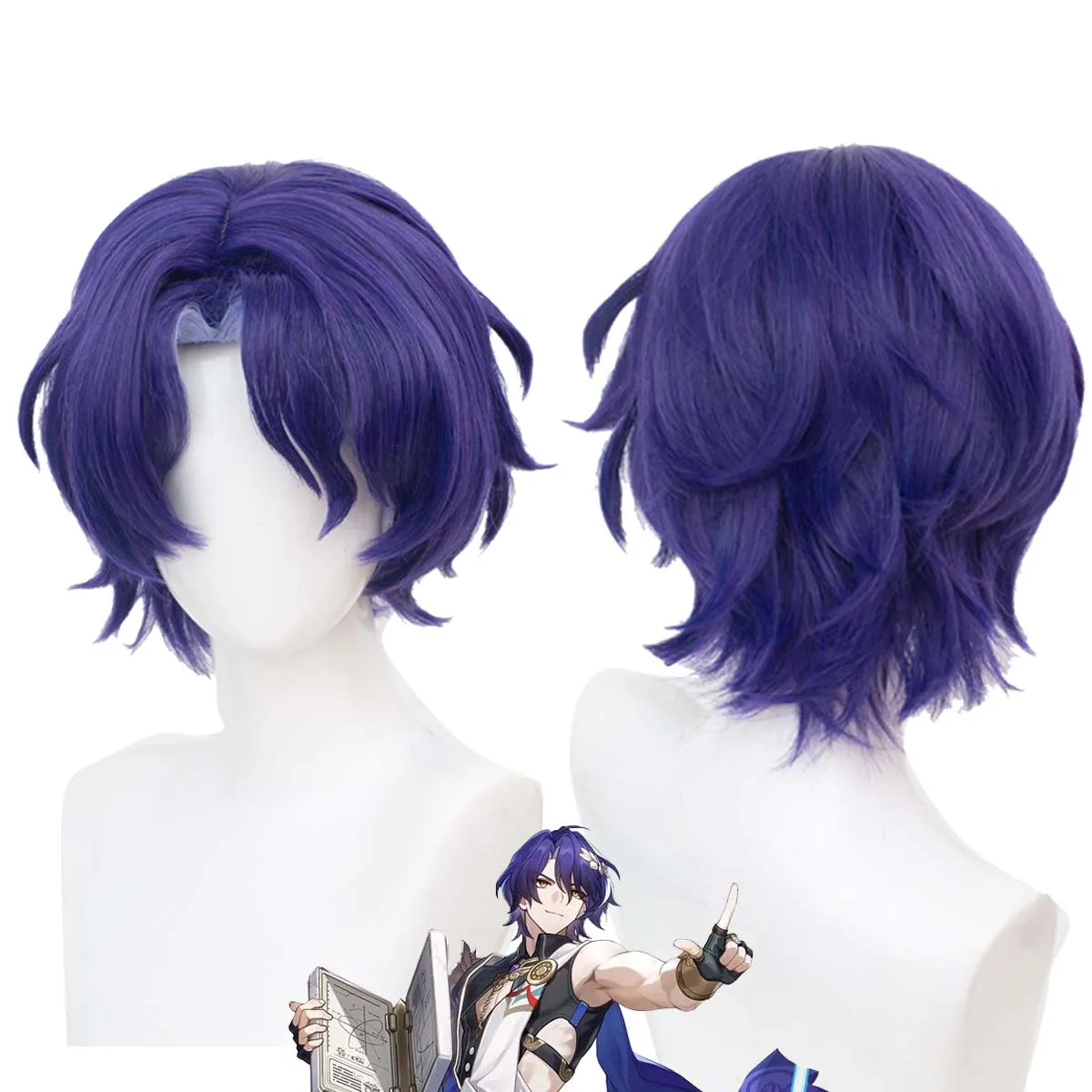 Game Honkai: Star Rail Cosplay Dr. Ratio Short Straight Purple Hair Wig