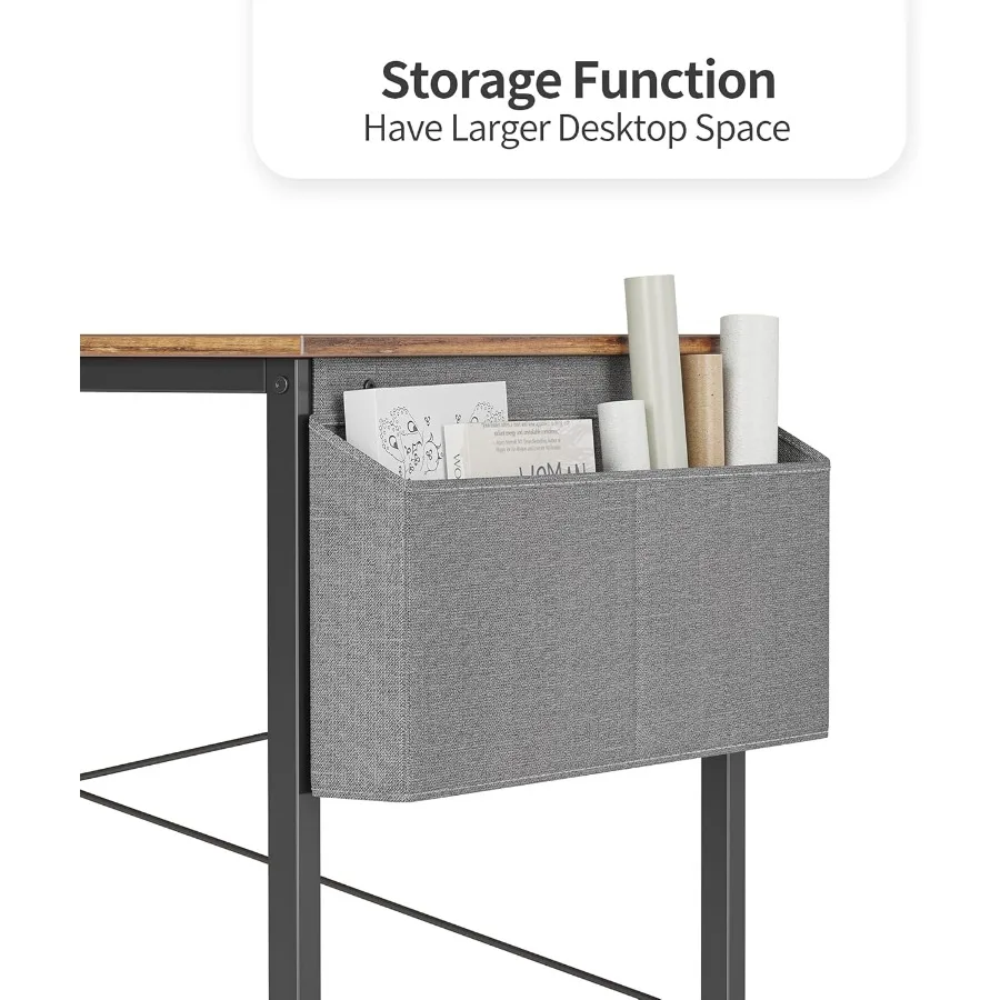 مكتب كمبيوتر حديث وبسيط مقاس 55 بوصة للكتابة والدراسة في المكاتب المنزلية مع حقيبة تخزين متكاملة لون بني مثالي f #4