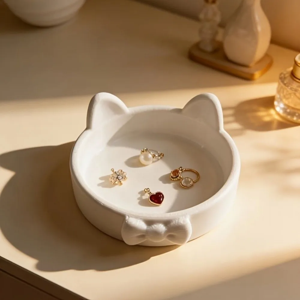 

3D Printed Bow Jewelry Plate Cute Non-Slip Jewelry Holder Ornaments Paw Print-Like Base Jewelry Organizer Vanity Tray