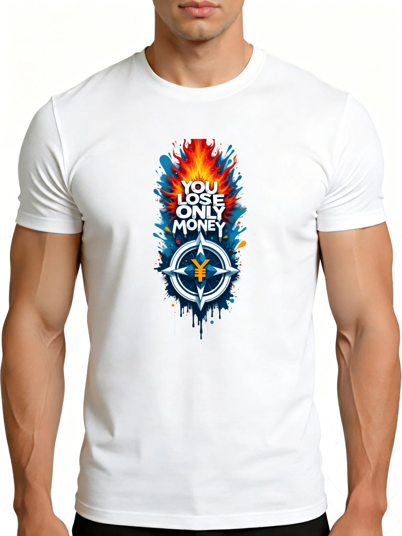 Men's Graphic T-Shirt - Breathable, Soft, Lightweight - You Only Lose Money Symbol - Vintage Fun Graphic Casual Short Sleeve Summer Top, Gift for Him