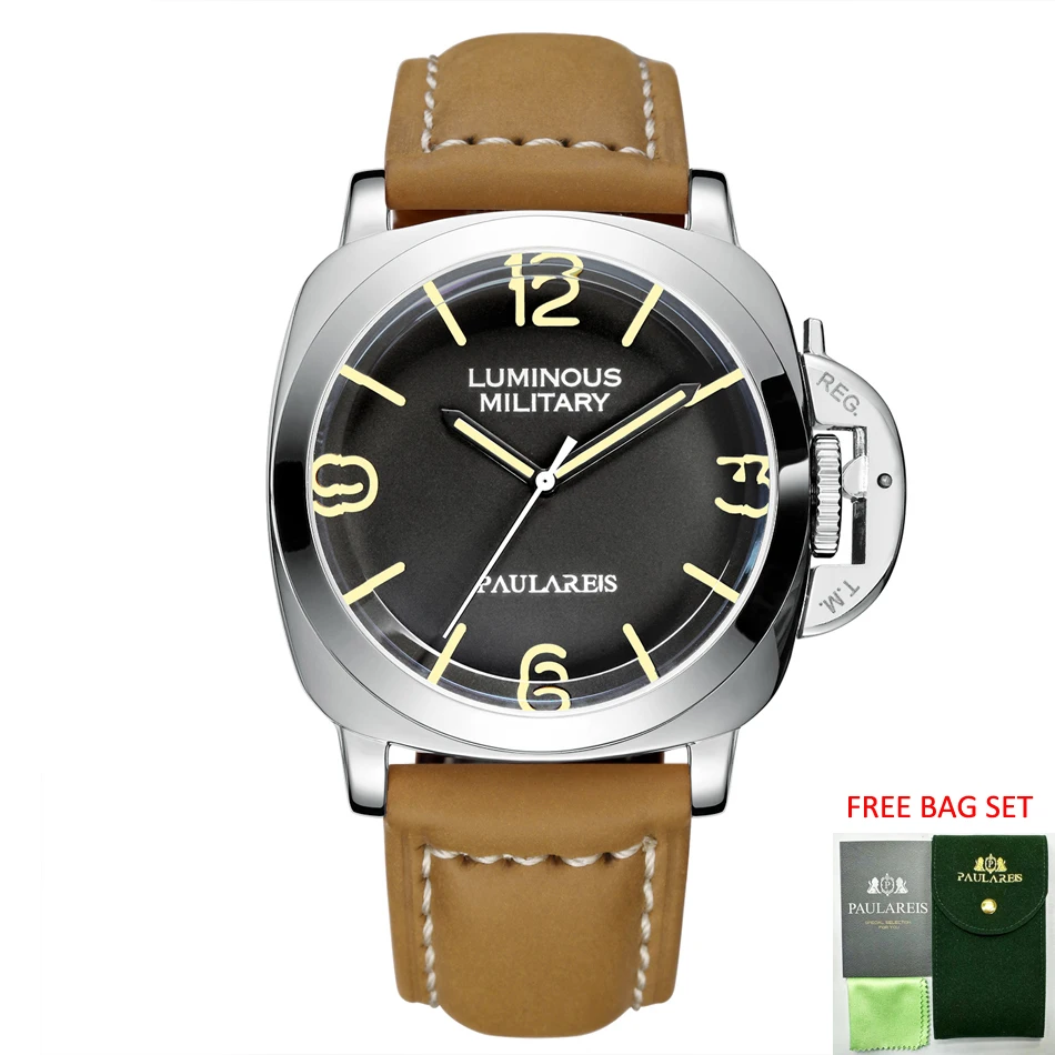 Automatic Watches for Men Mechanical Self Wind Genuine Brown Leather Yellow Green Luxury Rose Gold Military Reloj Hombre Baratos