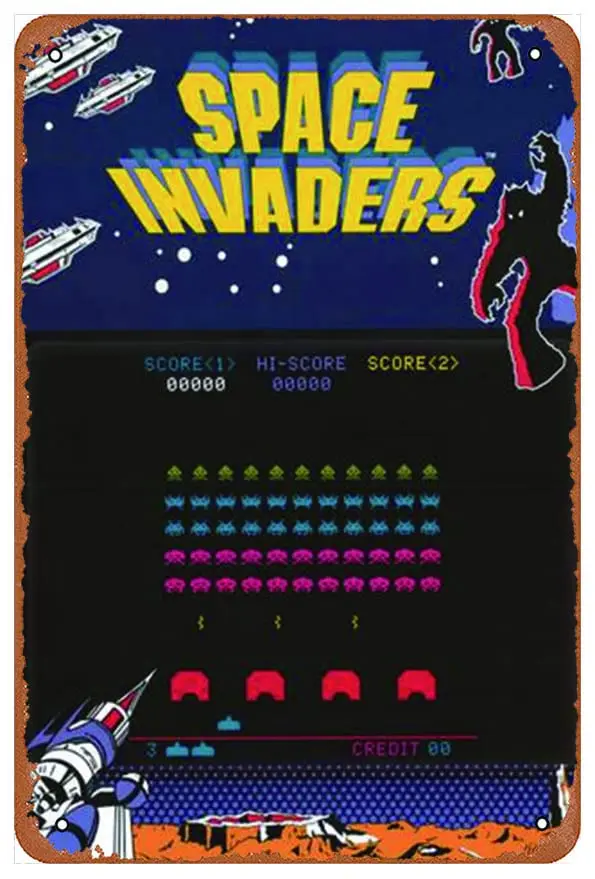 Space Invaders Arcade Video Game Funny Art Metal Tin Sign 8x12 inch Bar Pub Indoor Outdoor Wall Decor Gifts for Man sign